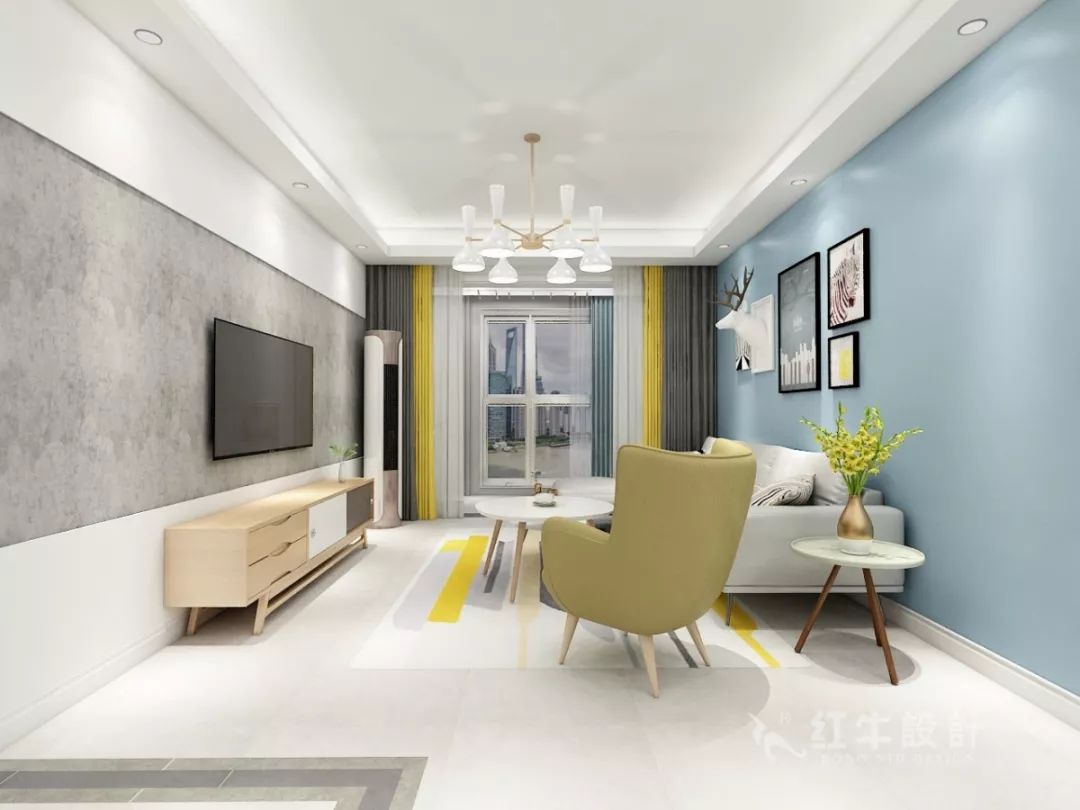 南京萬達(dá)茂99㎡北歐風(fēng)格--摒棄繁瑣的裝飾，打造簡(jiǎn)潔明亮的家居空間！04客廳