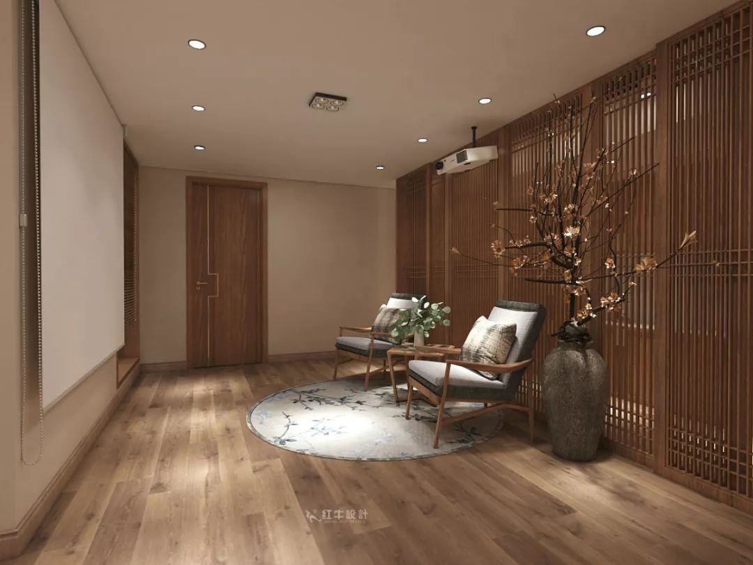 南京大華錦繡時(shí)代160㎡中式風(fēng)格--健身房+家庭影院，這才是向往的生活！05負(fù)一樓設(shè)計(jì)_家庭影院落地花瓶