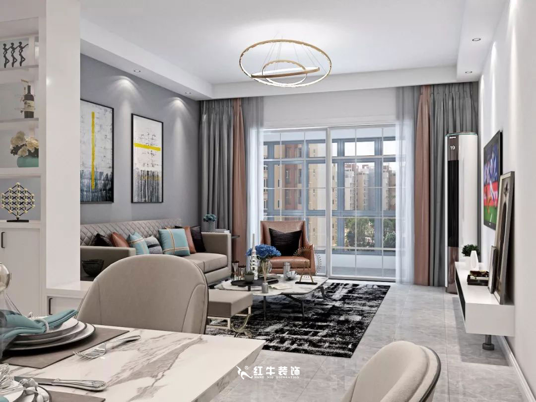 南京商苑新村120㎡現代簡約--深淺有致的色彩搭配02客廳設計+logo