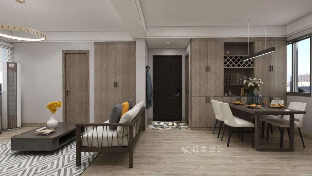 劉萍萍_花崗鴻福城132㎡現(xiàn)代簡(jiǎn)約風(fēng)格_兩套小戶型打通變大宅，中西雙廚房+衣帽間打造品質(zhì)生活！05客餐廳