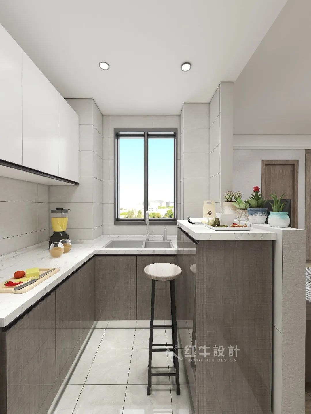 劉萍萍_花崗鴻福城132㎡現(xiàn)代簡(jiǎn)約風(fēng)格_兩套小戶型打通變大宅，中西雙廚房+衣帽間打造品質(zhì)生活！08開放式廚房