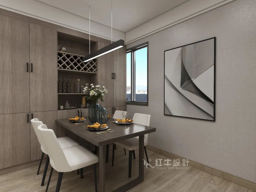 劉萍萍_花崗鴻福城132㎡現(xiàn)代簡(jiǎn)約風(fēng)格_兩套小戶型打通變大宅，中西雙廚房+衣帽間打造品質(zhì)生活！09餐廳