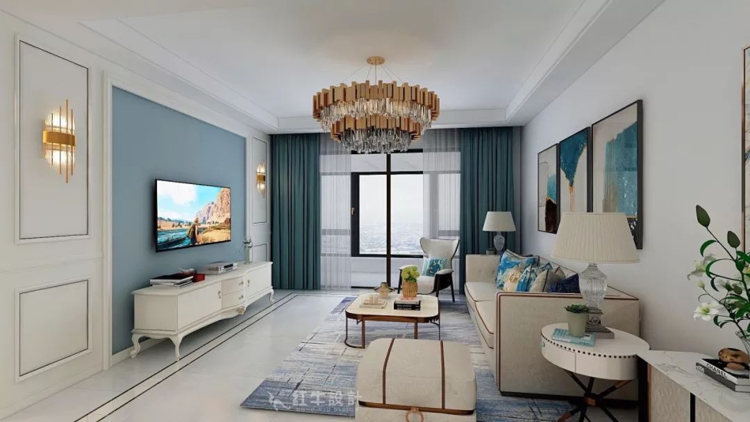 魏明花_紅牛設(shè)計--大名城 · 紫金九號118㎡輕奢風(fēng)格01客廳