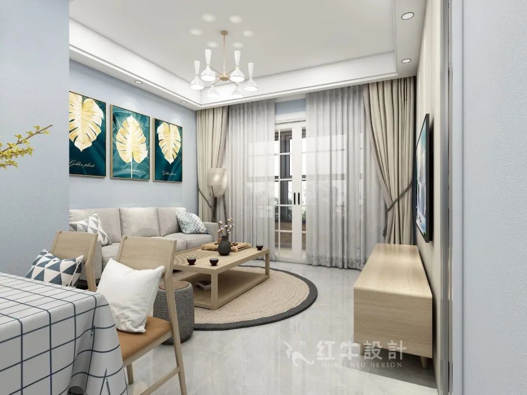 孟憲濤_紅牛設(shè)計--中垠紫金官邸109㎡（D戶型）現(xiàn)代北歐04效果圖欣賞_客廳