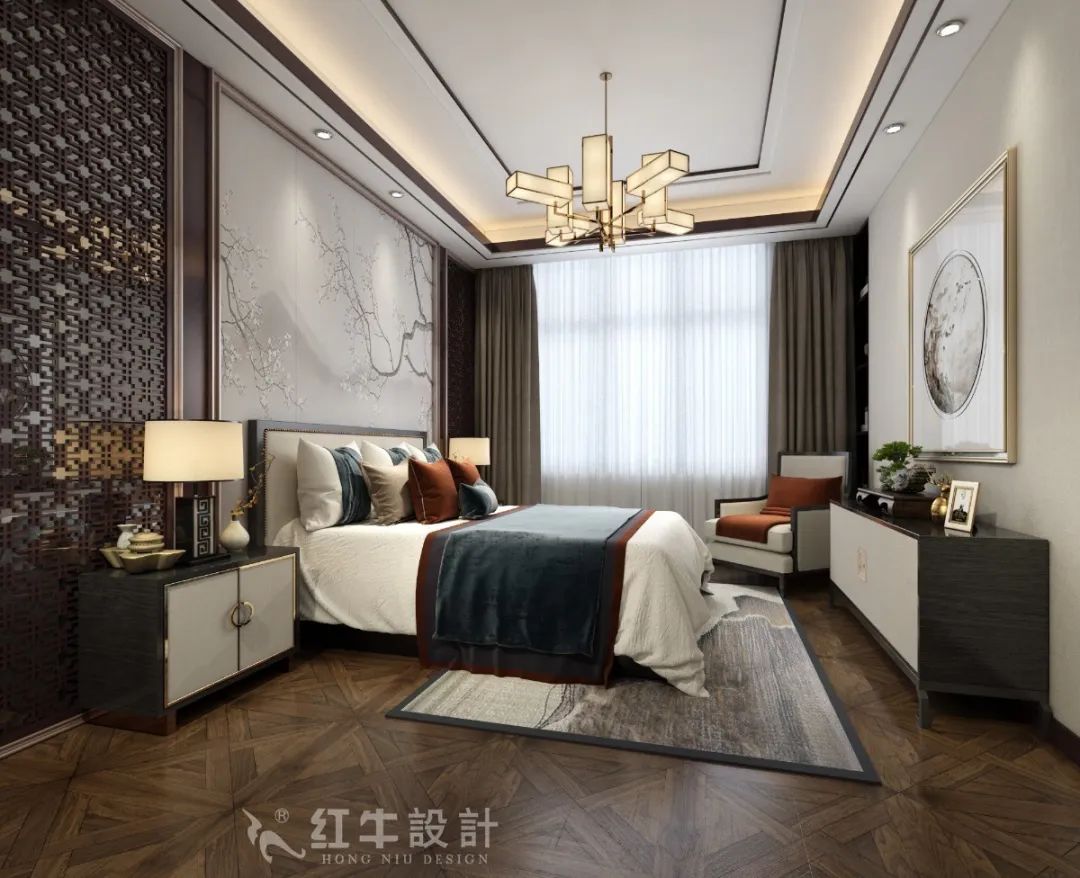 紅牛設(shè)計--創(chuàng)源龍樾140㎡新中式風格06效果圖欣賞_創(chuàng)源龍樾140平方C1-戶型臥室