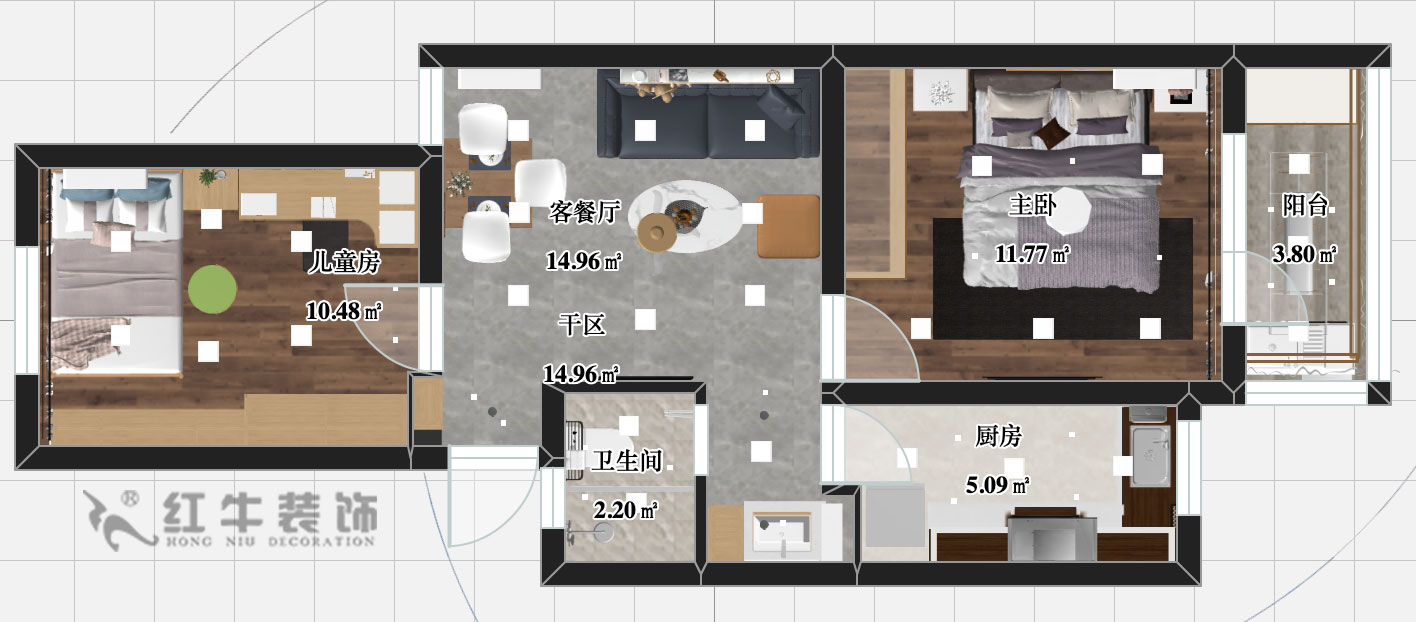 張智猿_熱河南路308小區(qū)11-3-201-60㎡-輕奢風格_平面彩圖+logo