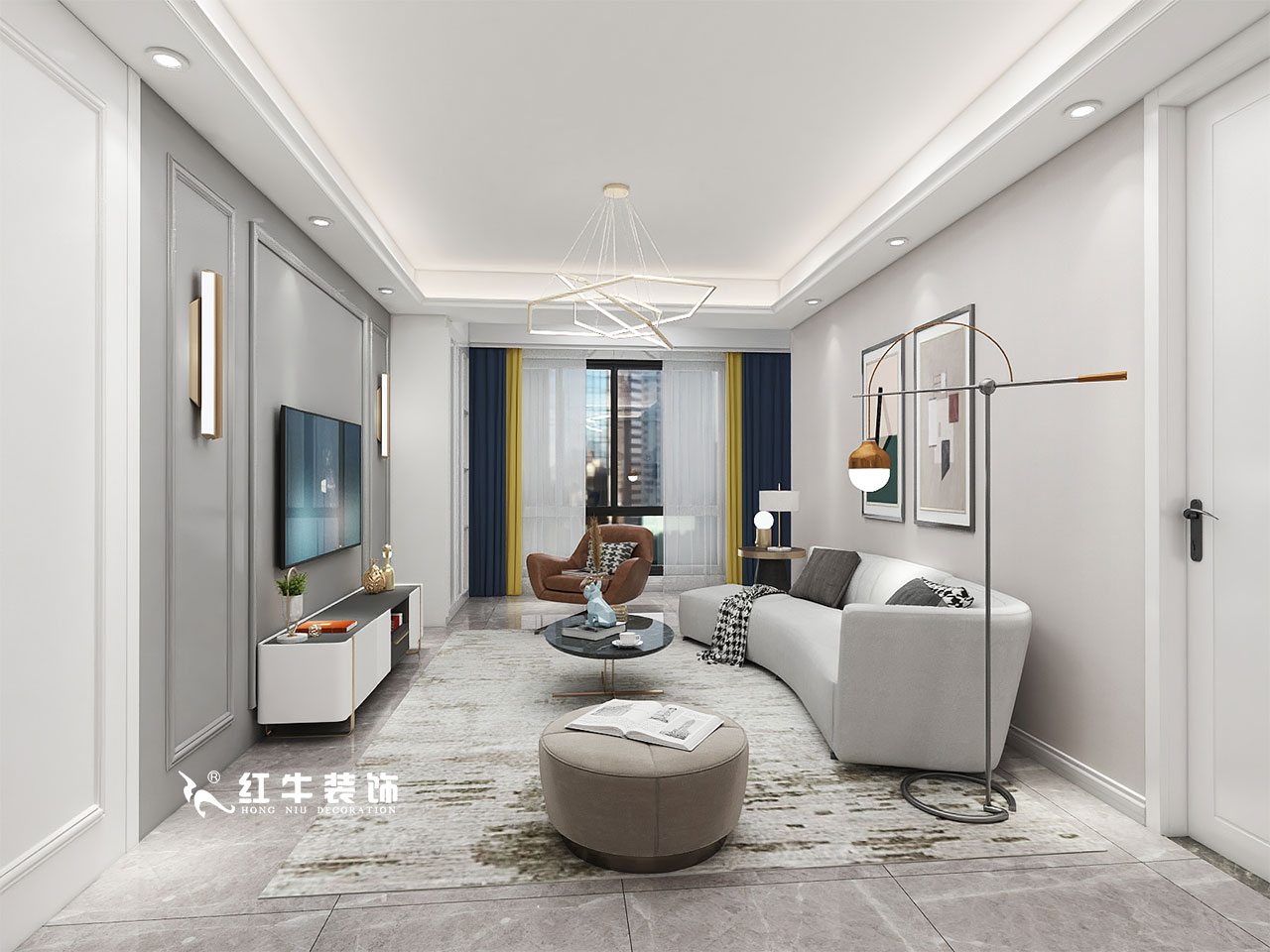 顧娟_金地都會(huì)意境118㎡現(xiàn)代風(fēng)格--弧形沙發(fā)設(shè)計(jì)，獨(dú)特有創(chuàng)意！01客廳