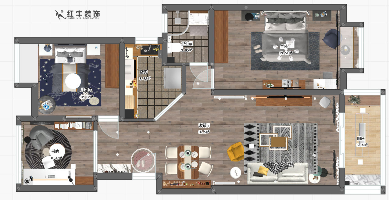 仇美蓉_萊蒙水榭陽光6棟605-115㎡-北歐風格_平面圖
