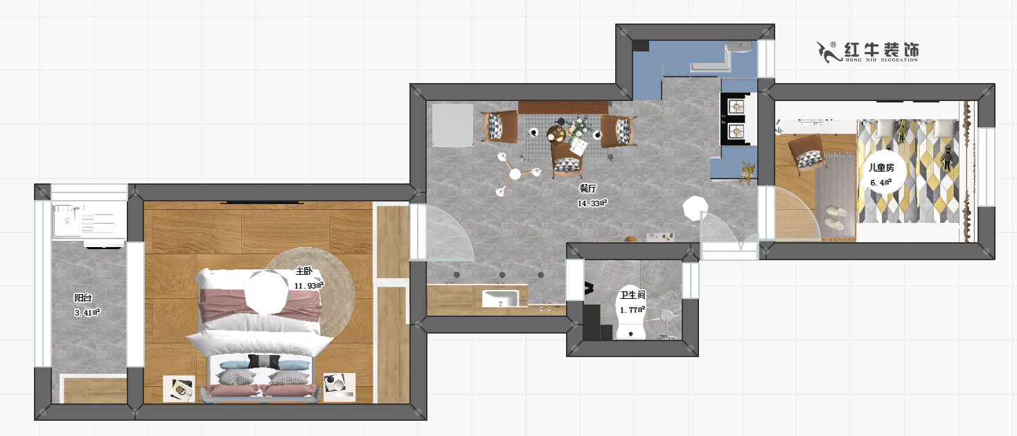 熊皓宇_小楊村12-406-60㎡-現(xiàn)代風格_平面圖