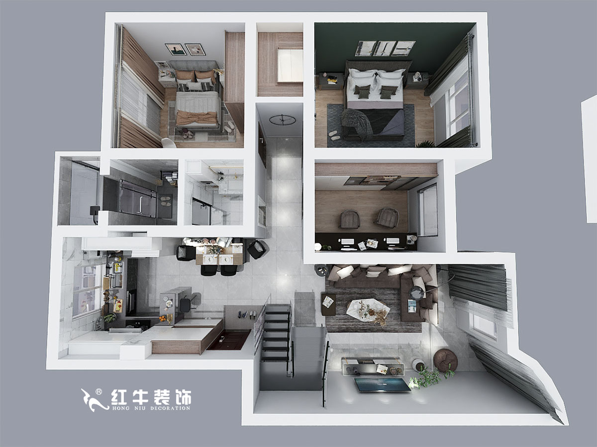 陶陽_興都花園88號(hào)6-2-603-110㎡+閣樓-現(xiàn)代輕奢風(fēng)格_一樓鳥瞰圖