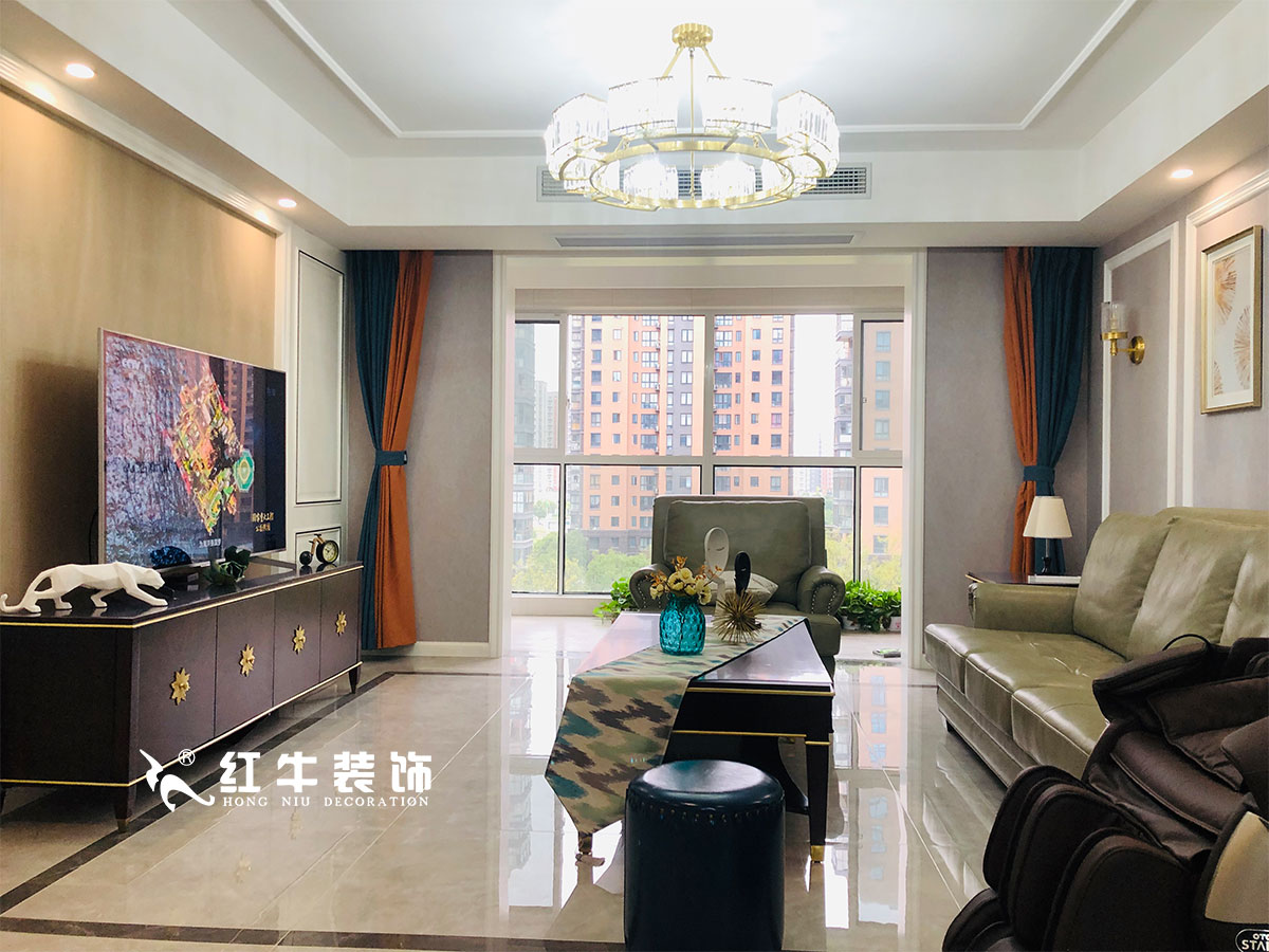 【實(shí)景案例】張智猿_紫金未來城-140㎡-美式輕奢風(fēng)格_全包20萬03客廳