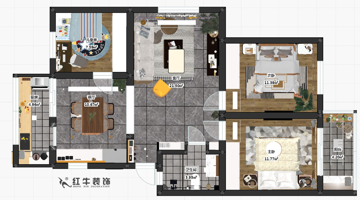 魏明花_南農(nóng)大72-101-95㎡-北歐風(fēng)格_3室2廳1衛(wèi)_成品家¥142000_全包14萬00彩平圖