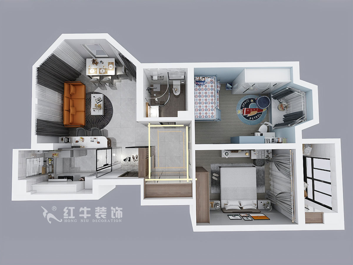 趙東星_碧瑤花園14-201-90㎡-現(xiàn)代風(fēng)格_2室1廳1衛(wèi)（老房翻新）_成品家￥113603_全包11萬(wàn)00鳥瞰圖
