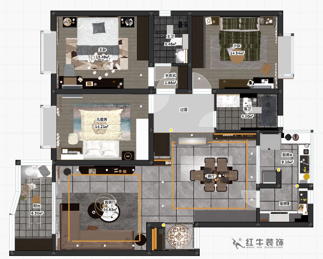 郭志成_楓丹白露24-202-130㎡-輕奢簡美風格_3室2廳2衛(wèi)(老房裝修)_定制家¥201600_00_03彩平圖