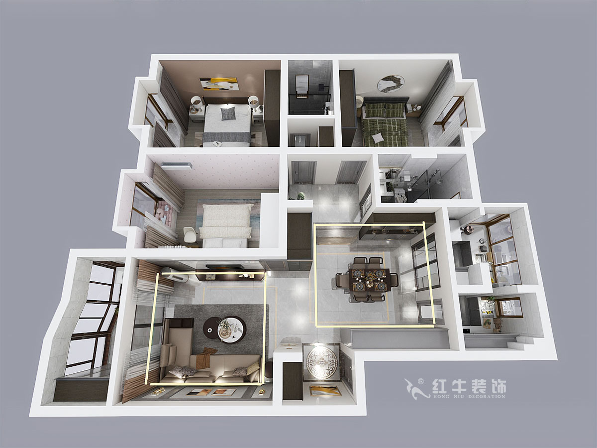 郭志成_楓丹白露24-202-130㎡-輕奢簡美風格_3室2廳2衛(wèi)(老房裝修)_定制家¥201600_00_04鳥瞰圖