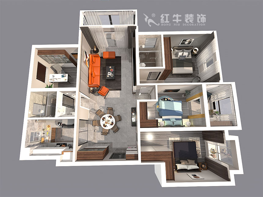 劉小勇_鴻雁名居20-1001-140㎡-現(xiàn)代風(fēng)格_4室2廳2衛(wèi)(新房裝修)_定制家¥208000_全包20萬(wàn)00_04鳥瞰圖