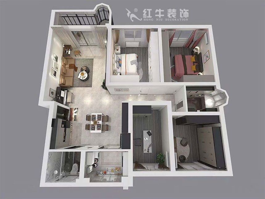 魏明花_梅花山莊21-201-702-153㎡-現(xiàn)代簡(jiǎn)約風(fēng)格_4室2廳2衛(wèi)（二手房裝修）_定制家￥260000_全包26萬(wàn)00_04鳥瞰圖