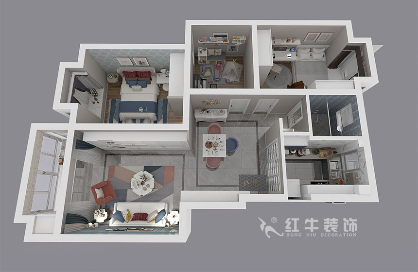 朱明琪_雙和園15-1-702-95㎡-簡(jiǎn)美風(fēng)格_3室2廳1衛(wèi)（老房裝修）_成品家￥128088_全包13萬(wàn)00_04鳥瞰圖