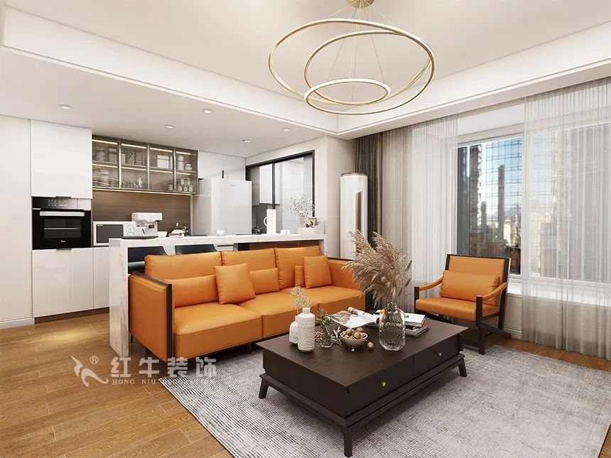 沙發(fā)不要靠墻，這樣設(shè)計(jì)才夠別致?。櫨阓東城水岸115㎡現(xiàn)代風(fēng)格_3室2廳1衛(wèi)_舊房裝修_全包17萬(wàn)）01