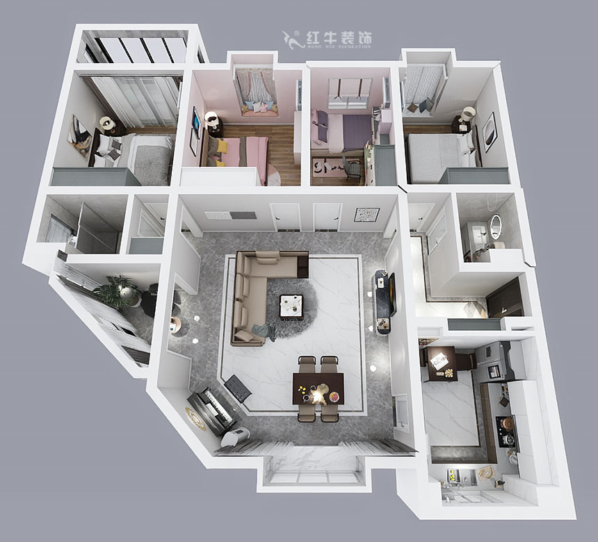 陶陽_清江花苑圓夢(mèng)園2-805-160㎡-現(xiàn)代簡約風(fēng)格_4室2廳2衛(wèi)（二手房裝修）_定制家￥125867_全包13萬00_04鳥瞰圖