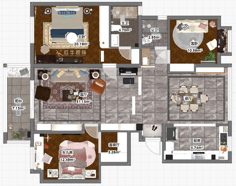魏明花_華府國際8-1-801-142㎡-美式風(fēng)格_3室2廳1衛(wèi)(毛坯房裝修)_定制家¥206480_全包20萬00_03彩平圖