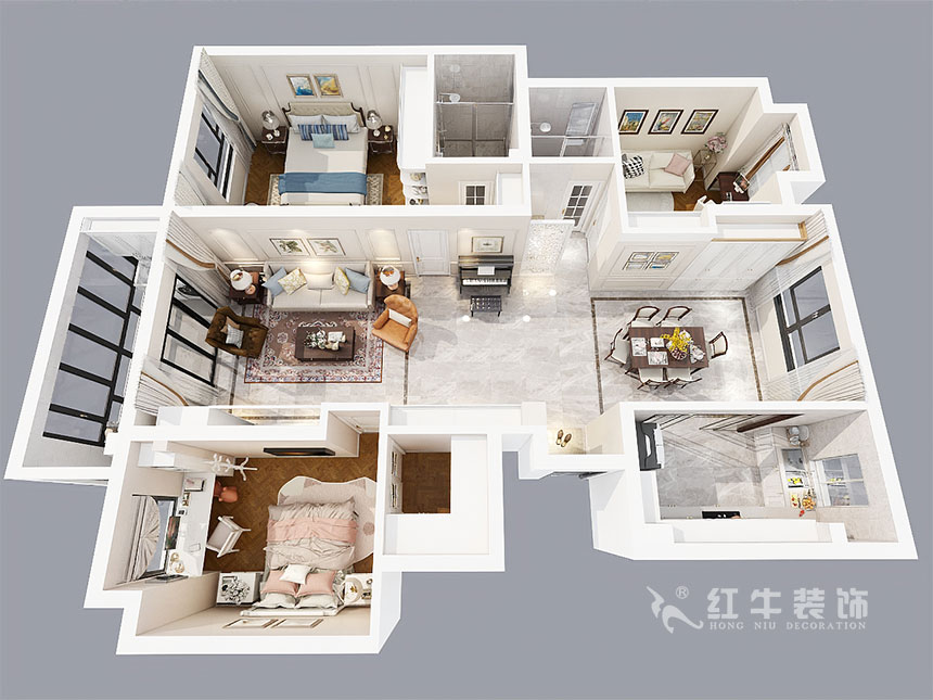 魏明花_華府國際8-1-801-142㎡-美式風(fēng)格_3室2廳1衛(wèi)(毛坯房裝修)_定制家¥206480_全包20萬00_04鳥瞰圖