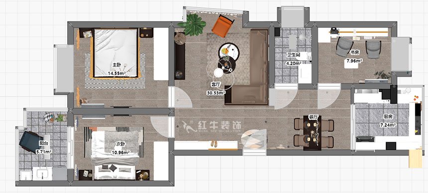 熊皓宇_東城水岸6-B-204-100㎡-現(xiàn)代簡約風格_3室2廳1衛(wèi)（老房翻新）_成品家￥165270_全包14萬00_03彩平圖