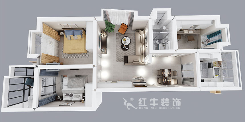 熊皓宇_東城水岸6-B-204-100㎡-現(xiàn)代簡約風格_3室2廳1衛(wèi)（老房翻新）_成品家￥165270_全包14萬00_04鳥瞰圖