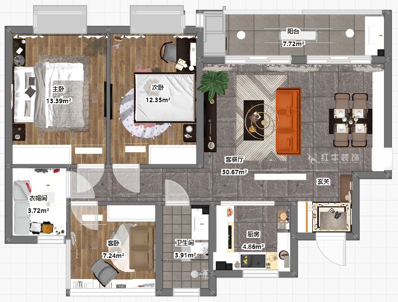 仇美蓉_語山苑7-1-501-99㎡-現(xiàn)代風(fēng)格_3室2廳2衛(wèi)(新房裝修)_成品家¥121919_全包12