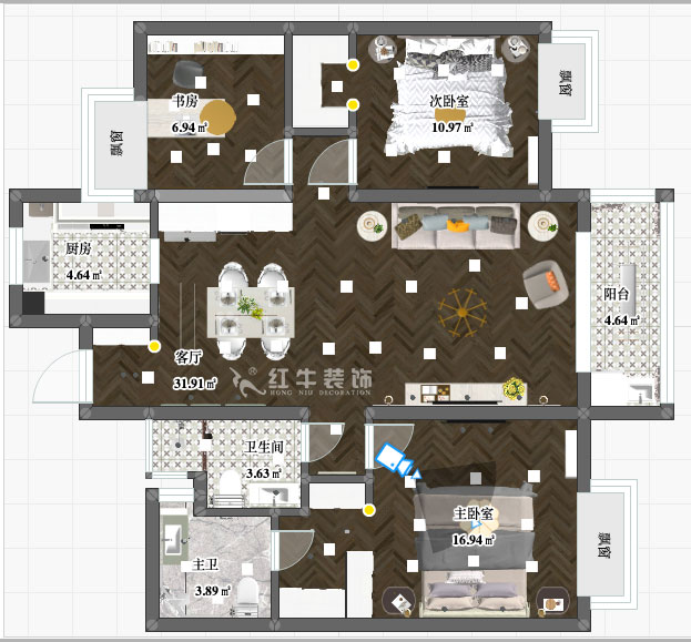 陸利民_萬科金域藍灣15-1606-117㎡-美式風(fēng)格_2室2廳2衛(wèi)(舊房改造)_成品家¥195800_全包19萬00_03彩平圖