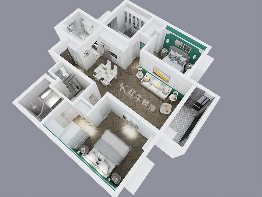 陸利民_萬科金域藍灣15-1606-117㎡-美式風(fēng)格_2室2廳2衛(wèi)(舊房改造)_成品家¥195800_全包19萬00_04鳥瞰圖