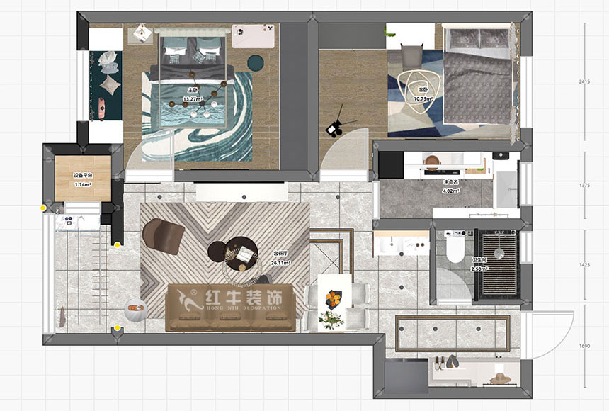 朱明琪_紫楊佳園24-3-910-87㎡-現(xiàn)代簡(jiǎn)約風(fēng)格_2室2廳1衛(wèi)(新房裝修)_成品家¥120000_全包10萬00_03彩平圖