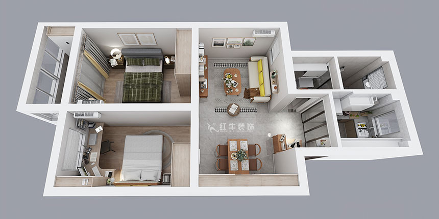 孟憲濤|雨花村12-606-70㎡-現(xiàn)代風格|2室1廳1衛(wèi)|二手房裝修|成品家¥91000|全包9萬|00_04鳥瞰圖