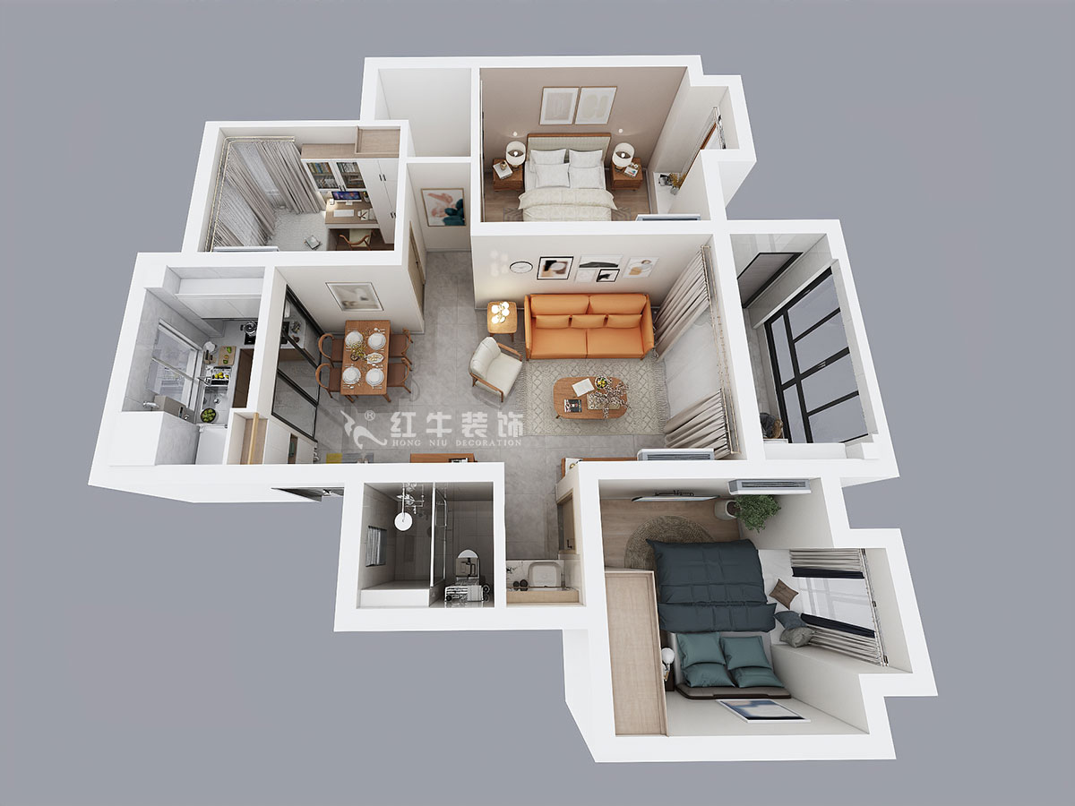 顧娟|紅豆香江華庭4-3-105-89㎡-現(xiàn)代風(fēng)格|2室2廳1衛(wèi)|新房裝修|定制家¥108740|全包12萬|00_04鳥瞰圖