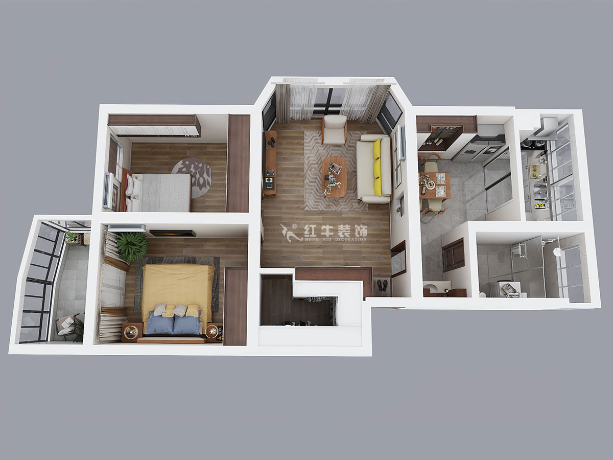 朱彥｜龍?bào)椿ㄔ?-5-302-86㎡-簡約風(fēng)格｜3室2廳1衛(wèi)｜老房裝修｜定制家￥97500｜全包10萬｜00_04鳥瞰圖