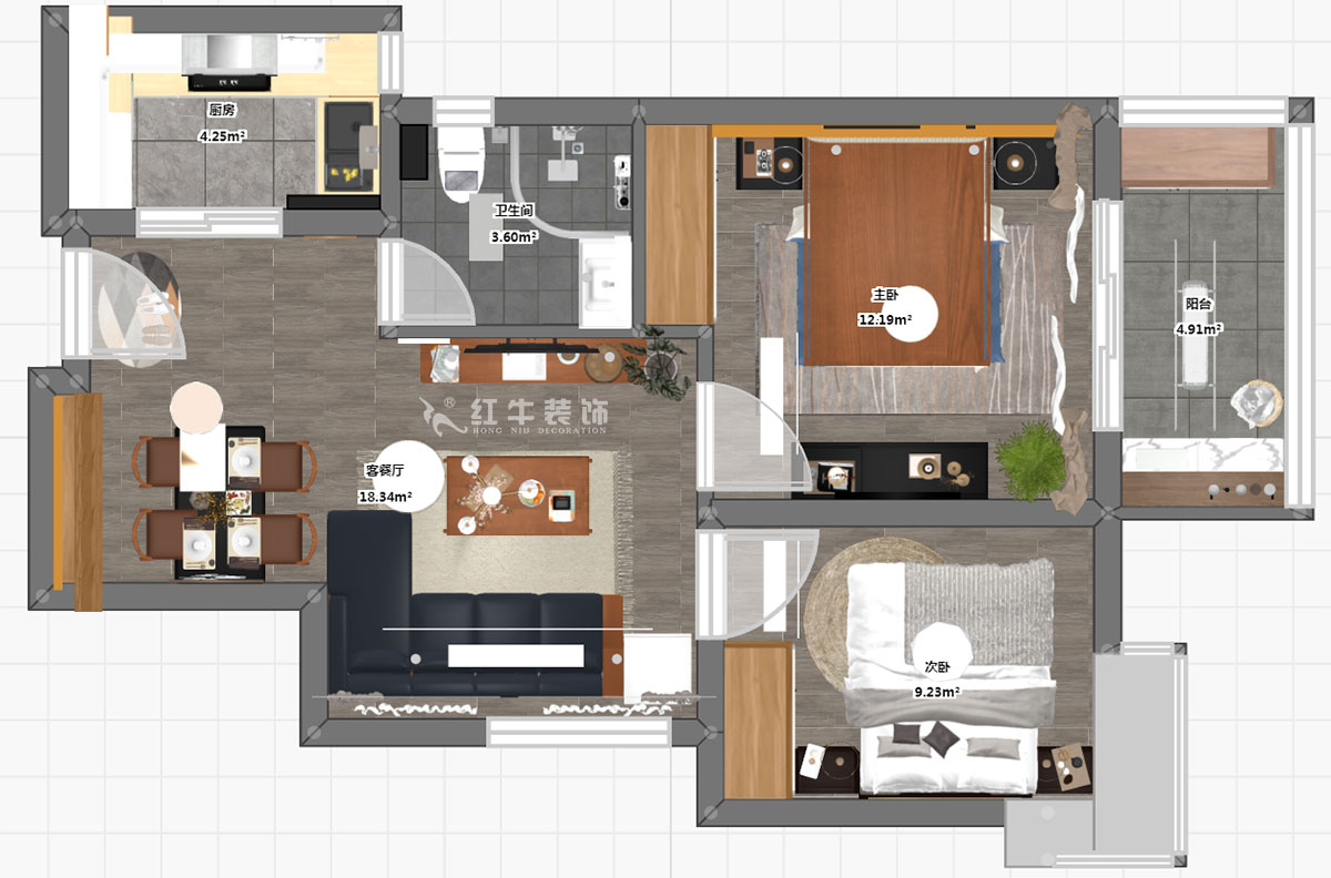 朱彥｜萬壽花苑5-2-1009-68㎡-現(xiàn)代簡(jiǎn)約風(fēng)格｜2室1廳1衛(wèi)｜老房裝修｜成品家￥109300｜全包11萬｜00_03彩平圖