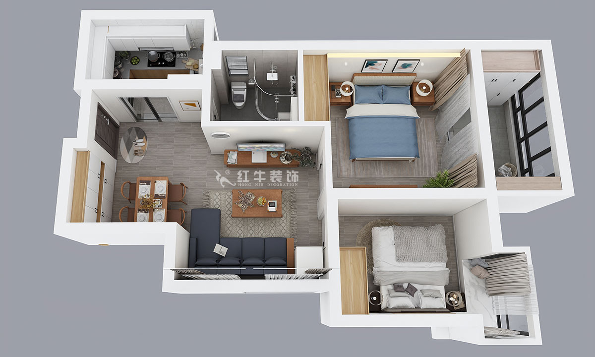 朱彥｜萬壽花苑5-2-1009-68㎡-現(xiàn)代簡(jiǎn)約風(fēng)格｜2室1廳1衛(wèi)｜老房裝修｜成品家￥109300｜全包11萬｜00_04鳥瞰圖