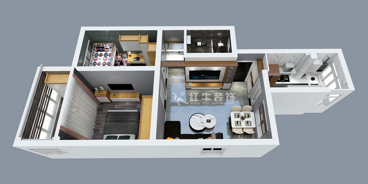 張智猿｜銀龍花園1期35-301-60㎡-現(xiàn)代簡約風(fēng)格｜2室1廳1衛(wèi)｜老房裝修｜定制家￥120000｜全包10萬｜00_04鳥瞰圖