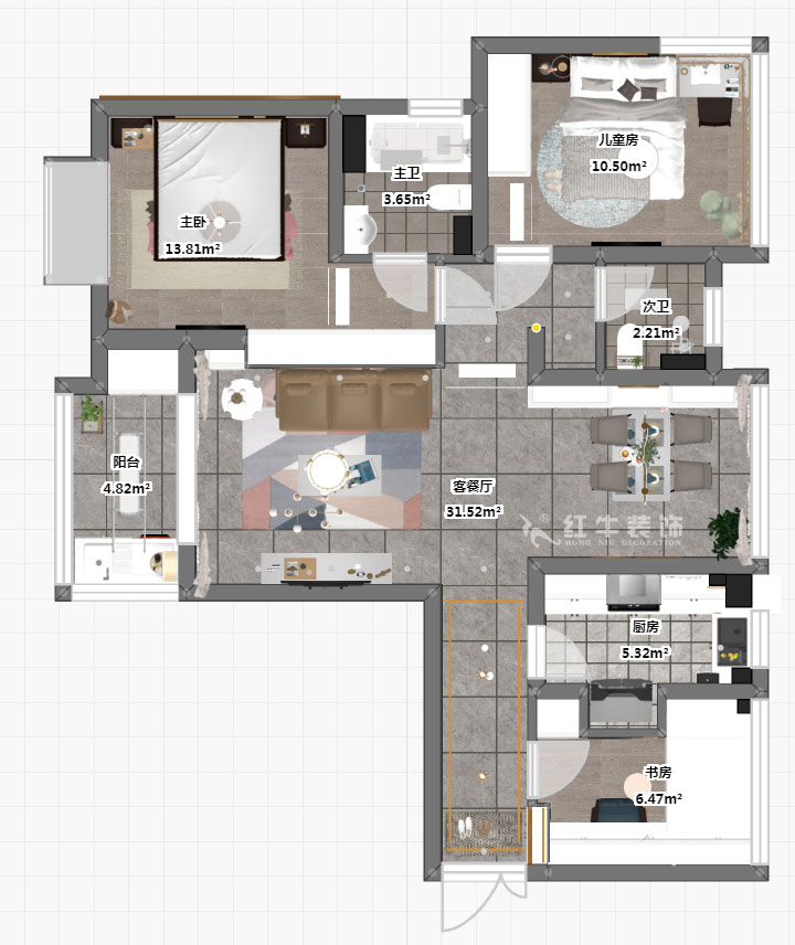 魏明花｜弘陽時光里14-2-1108-96㎡-現(xiàn)代簡約風(fēng)格｜3室2廳2衛(wèi)｜二手房裝修｜定制家￥146925｜全包14