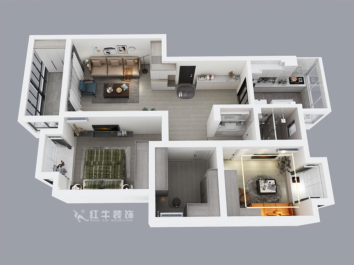 蔣?。趟铺?-3-401-106㎡-現(xiàn)代簡(jiǎn)約風(fēng)格｜3室2廳1衛(wèi)｜新房裝修｜成品家￥152999｜全包15萬(wàn)｜00_04鳥(niǎo)瞰圖