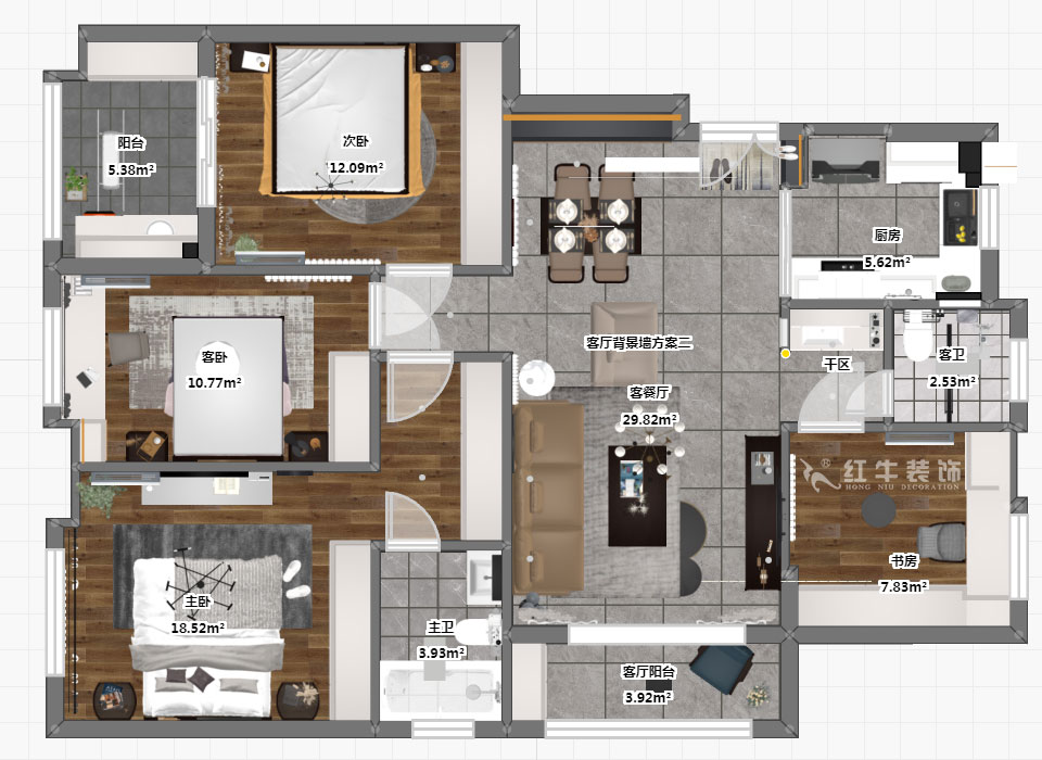 蔣?。试?shī)萬(wàn)都玲瓏樾11-601-120㎡-現(xiàn)代簡(jiǎn)約風(fēng)格｜4室2廳2衛(wèi)｜新房裝修｜定制家￥160129｜全包17萬(wàn)｜00_03彩平圖