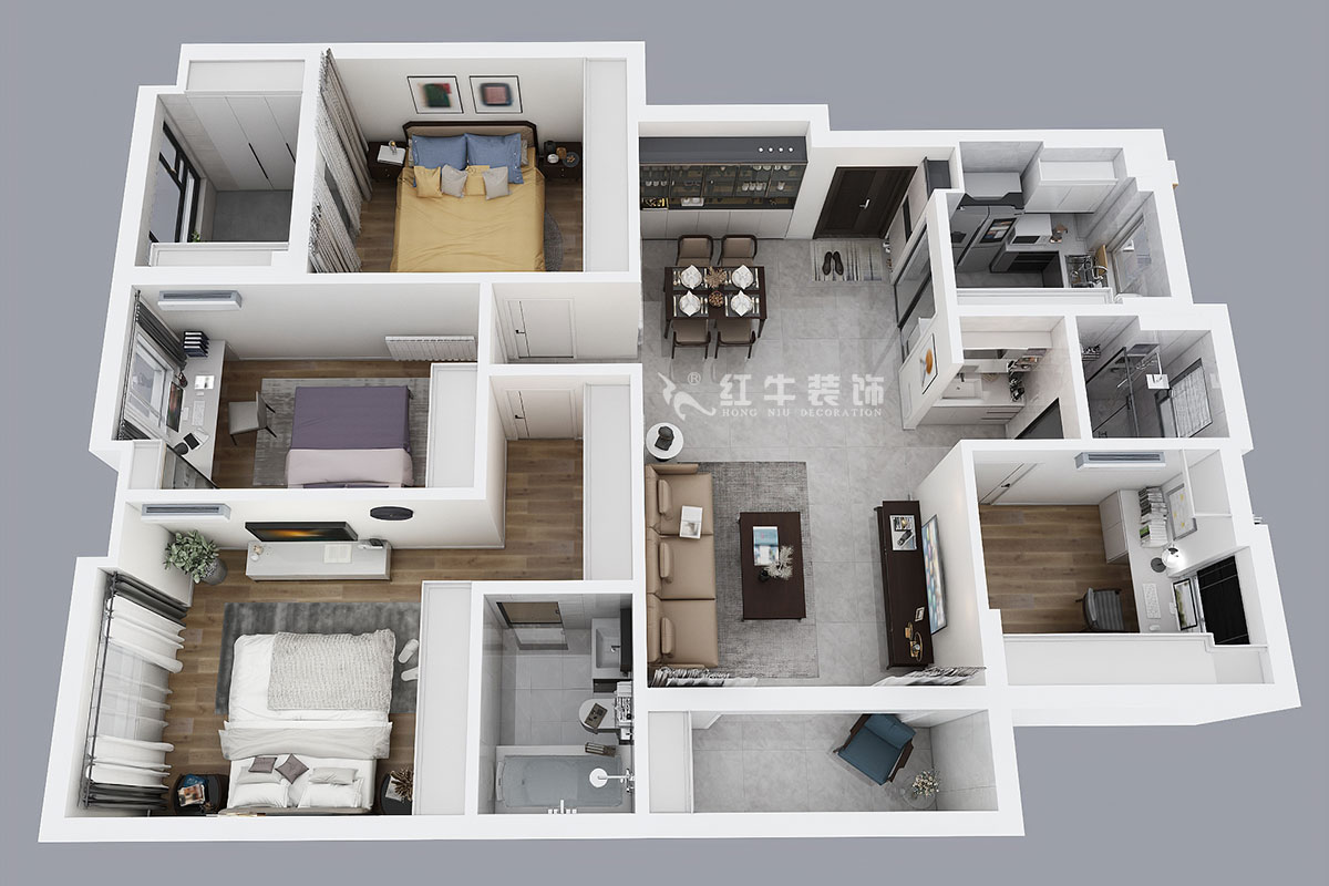 蔣?。试?shī)萬(wàn)都玲瓏樾11-601-120㎡-現(xiàn)代簡(jiǎn)約風(fēng)格｜4室2廳2衛(wèi)｜新房裝修｜定制家￥160129｜全包17萬(wàn)｜00_04鳥(niǎo)瞰圖