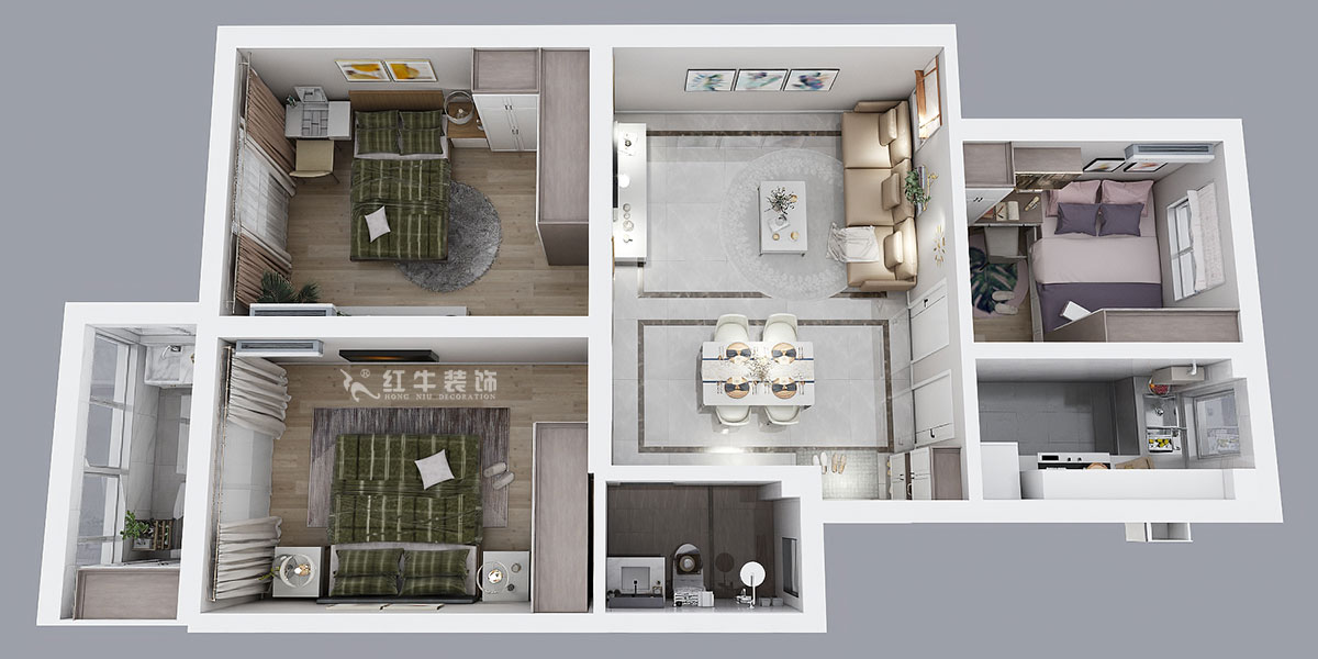 孟憲濤｜寧康苑12-3-205-84㎡-簡約風格｜3室1廳1衛(wèi)｜老房裝修｜定制家￥113603｜全包12萬｜00_04鳥瞰圖