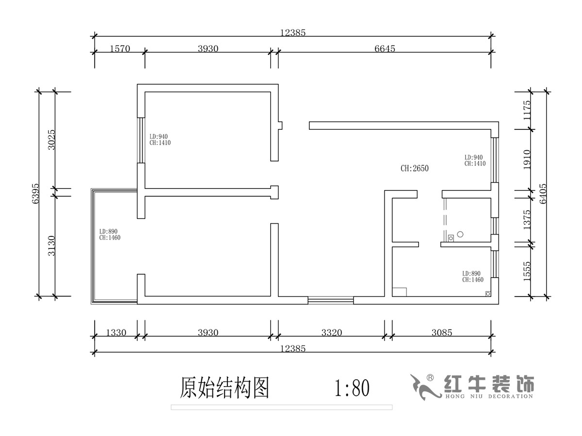 蔣?。T坎110號3-501-75㎡-現(xiàn)代簡約風(fēng)格｜2室2廳1衛(wèi)｜舊房裝修｜成品家￥120000｜全包12萬｜00_01原始結(jié)構(gòu)圖