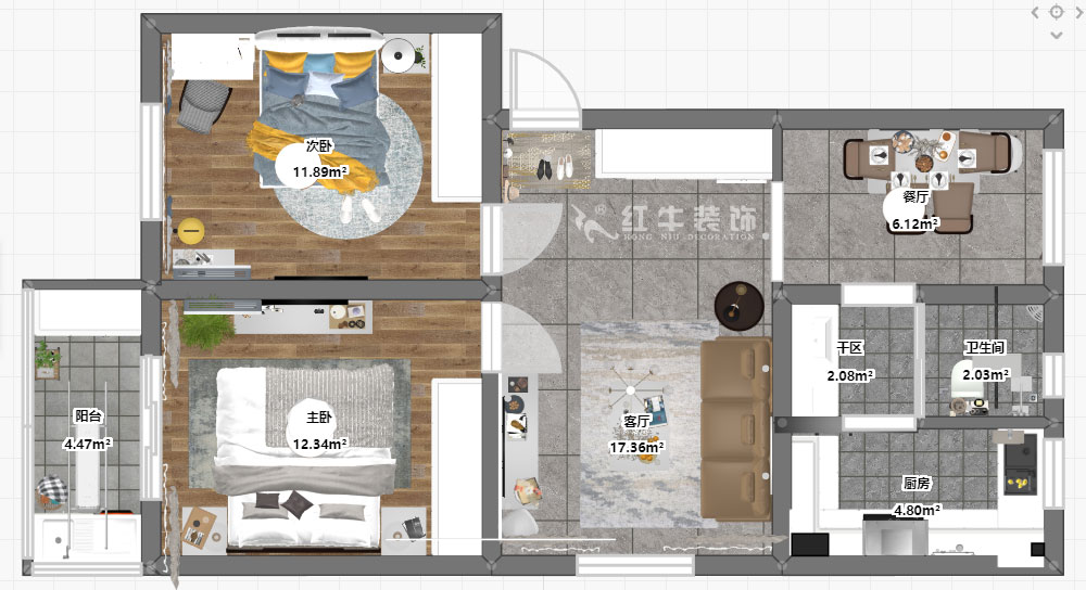 蔣?。T坎110號3-501-75㎡-現(xiàn)代簡約風(fēng)格｜2室2廳1衛(wèi)｜舊房裝修｜成品家￥120000｜全包12萬｜00_03彩平圖