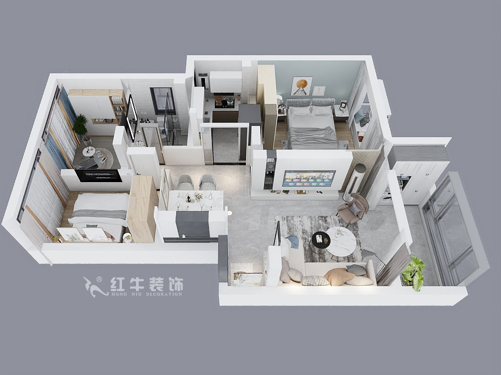 顧娟｜花雨南庭4-1-201-79㎡-現代風格｜3室2廳1衛(wèi)｜老房裝修｜定制家￥80200｜全包12萬｜00_04鳥瞰圖