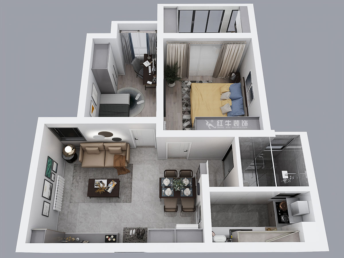 張桐瑋|龍?bào)春蛨@1-1804-64㎡-現(xiàn)代簡約風(fēng)格|2室1廳1衛(wèi)|新房裝修|定制家¥87700|全包10萬|00_04鳥瞰圖