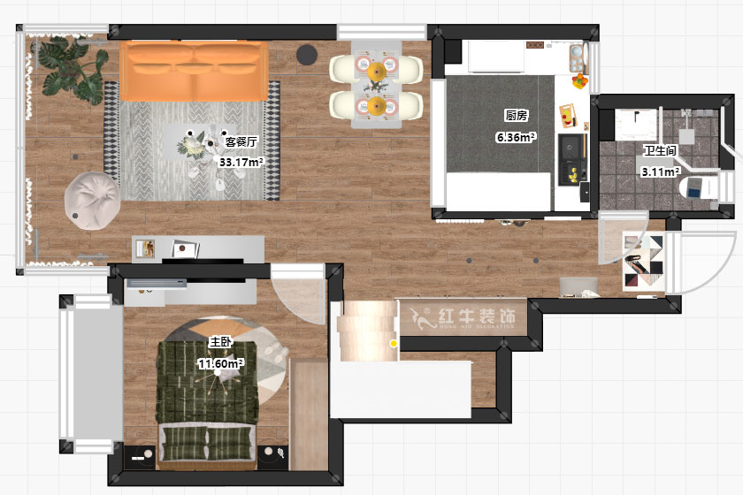 蔣?。魅A龍樾2-6-312-106㎡-簡(jiǎn)約風(fēng)格｜小復(fù)式｜2室2廳2衛(wèi)｜二新房裝修｜成品家￥162999｜全包15萬(wàn)｜00_05平面圖一樓