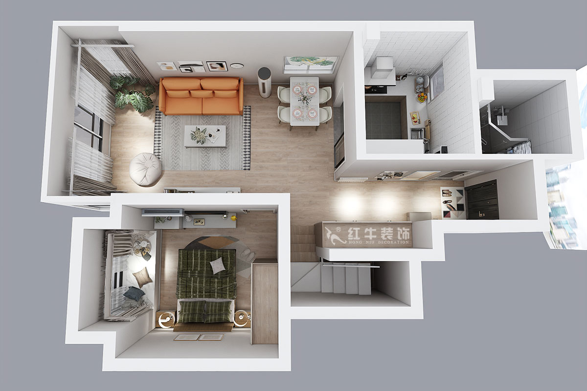 蔣?。魅A龍樾2-6-312-106㎡-簡(jiǎn)約風(fēng)格｜小復(fù)式｜2室2廳2衛(wèi)｜二新房裝修｜成品家￥162999｜全包15萬(wàn)｜00_07一樓鳥(niǎo)瞰圖