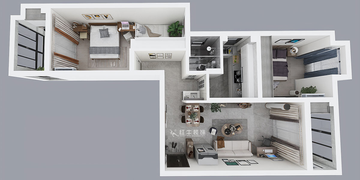 仇美蓉｜御道嘉庭1-1-704-90㎡-簡約風(fēng)格｜2室2廳1衛(wèi)｜新房裝修｜定制家￥120137｜全包12萬｜00_04鳥瞰圖